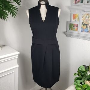 Akris Black Pleated Pockets Belt V Neck Mandarin sz 10